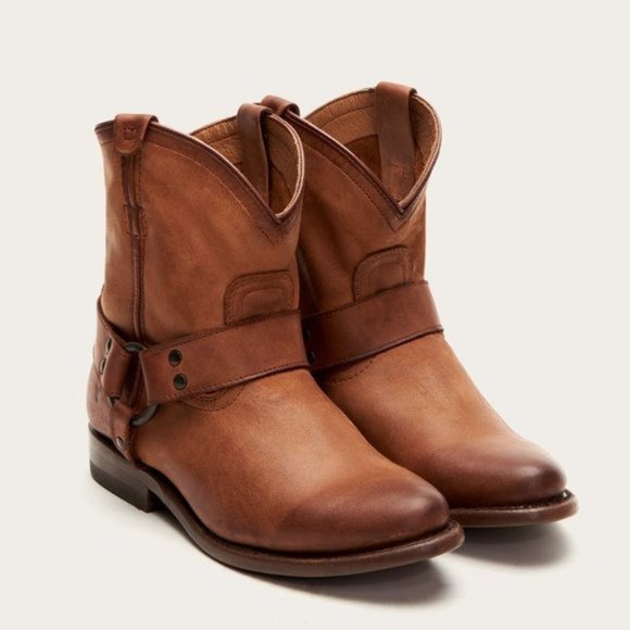 $388 Frye Wyatt Harness Cognac Brown Leather Cowboy Western Short Ankle Boot - Picture 2 of 13